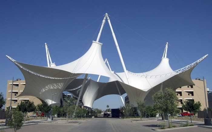 Tensile membrane yonkers empire building raceway tension parametric folded supported compression deck