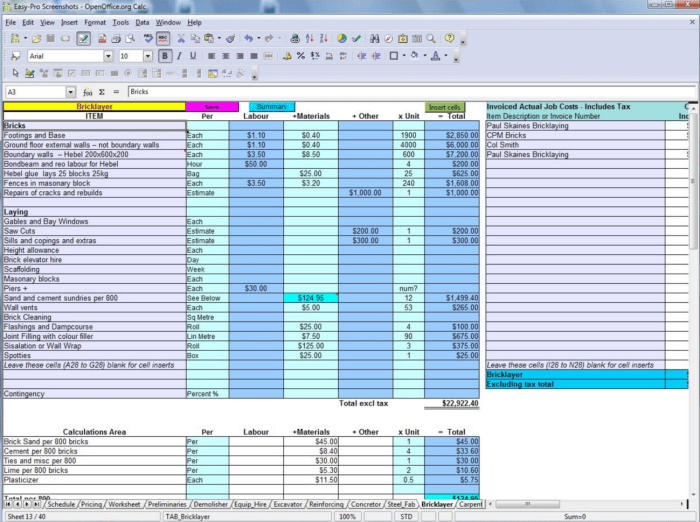 Spreadsheet estimating excavation excel earthwork sheet regard calculation example