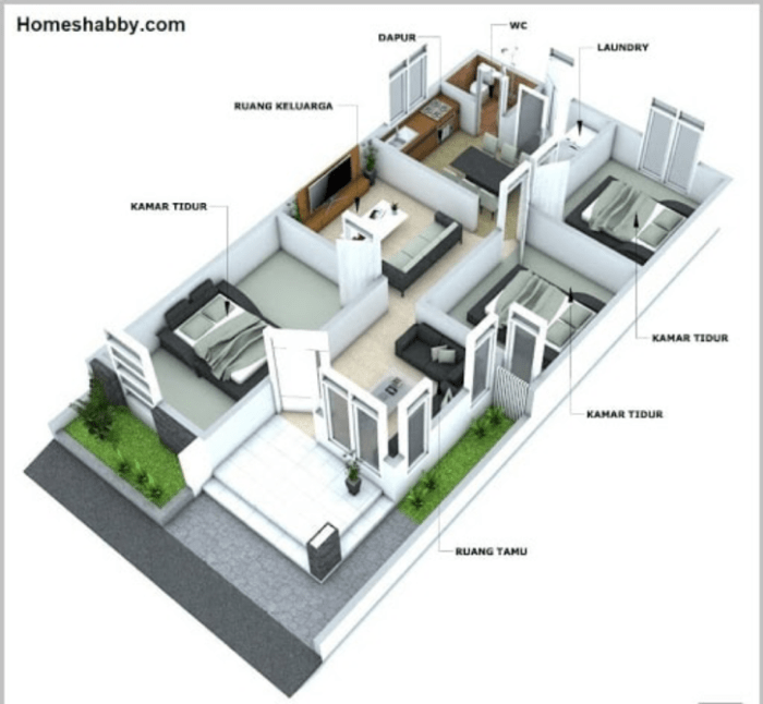 Ukuran 7x12 desain rumah sederhana 3 kamar di kampung