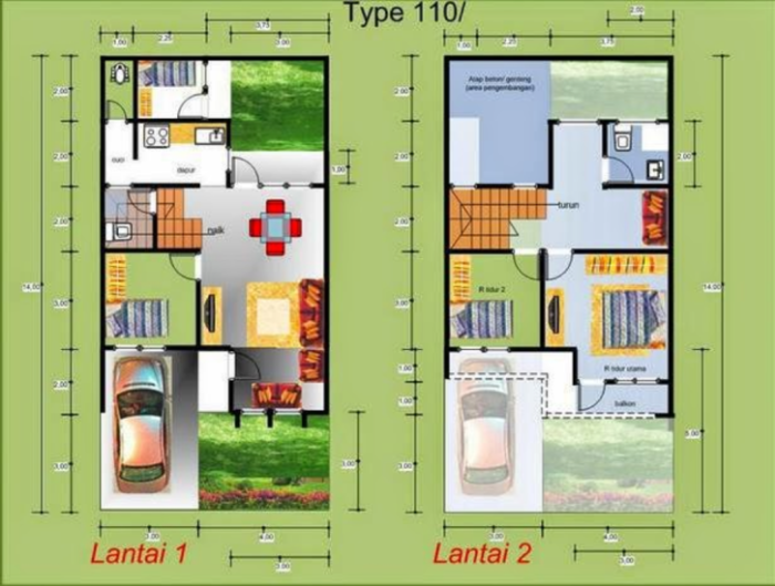 Ukuran 7x12 desain rumah sederhana 3 kamar di kampung