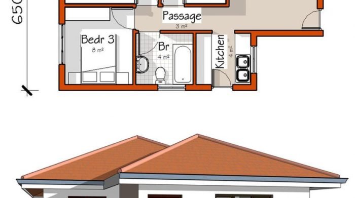 Ukuran 7x12 desain rumah sederhana 3 kamar di kampung