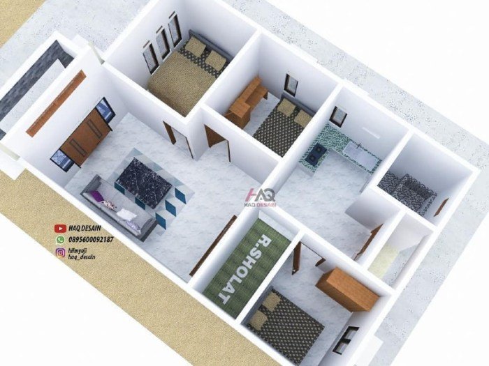 Ukuran 7x12 desain rumah sederhana 3 kamar di kampung
