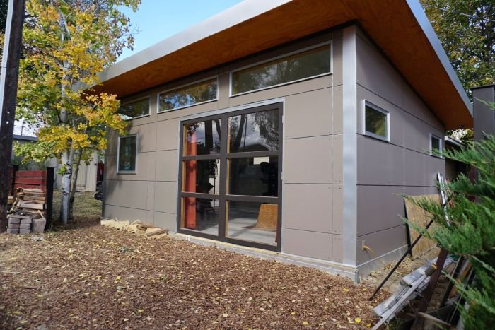 Studio building detached diy corner garage door exterior first