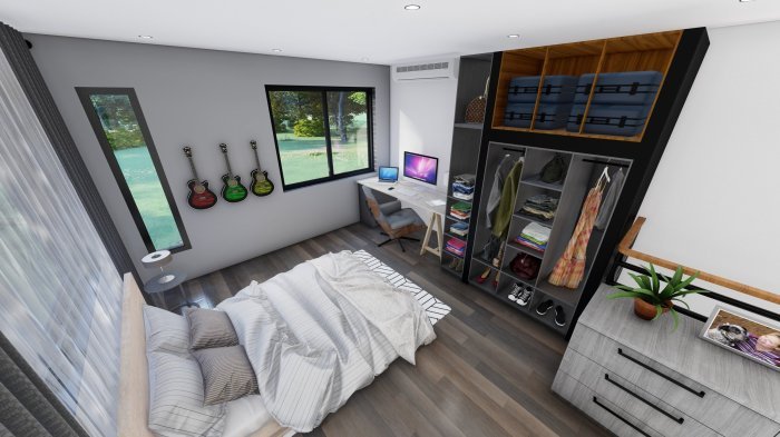 Desain rumah 6x14 m 4 kamar tidur dan balkon depan