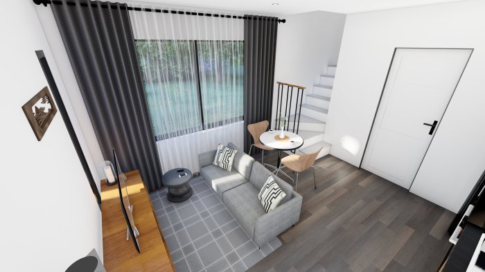 Desain rumah 6x14 m 4 kamar tidur dan balkon depan