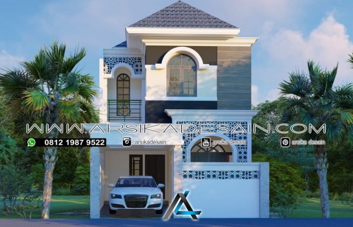 Desain rumah 6x14 m 4 kamar tidur dan balkon depan