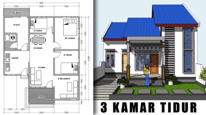 Desain rumah minimalis sederhana 9x10 m 3 kamar terbaru