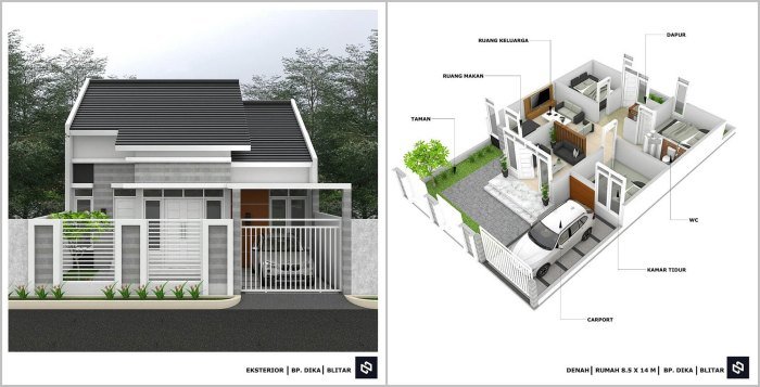 Desain rumah minimalis 3 kamar memanjang