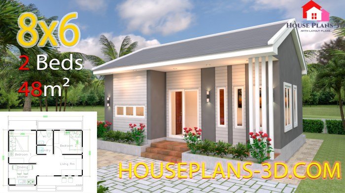 Desain rumah 6x8 2 kamar tidur