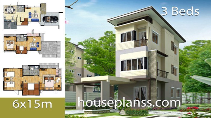 Desain rumah 6x15 2 lantai