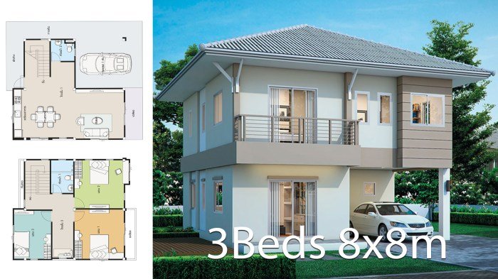 Desain rumah 8x10 3 kamar tidur