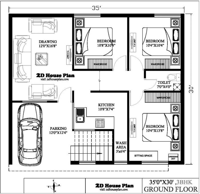 Desain rumah minimalis memanjang ke samping 3 kamar tidur
