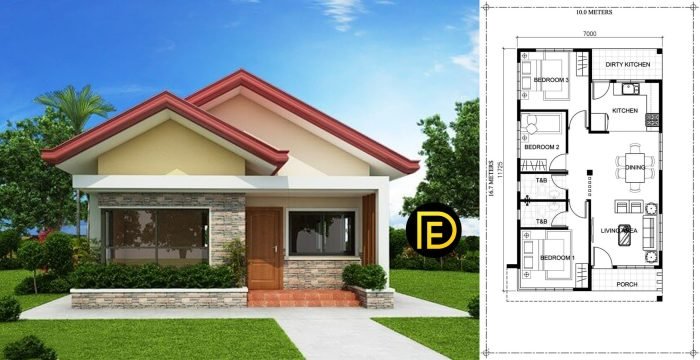 Desain rumah 1 lantai 3 kamar