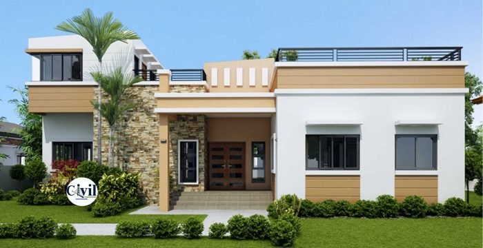 Desain rumah 2 lantai dengan rooftop