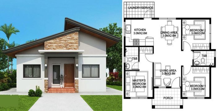 Desain rumah 3 kamar lengkap dengan ukurannya