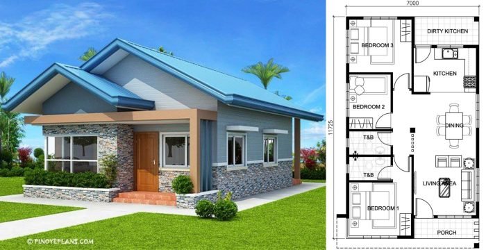 Desain rumah 10x20 3 kamar