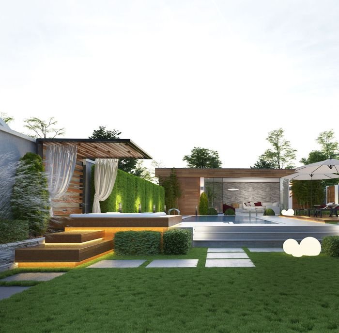Desain rumah dengan taman di tengah