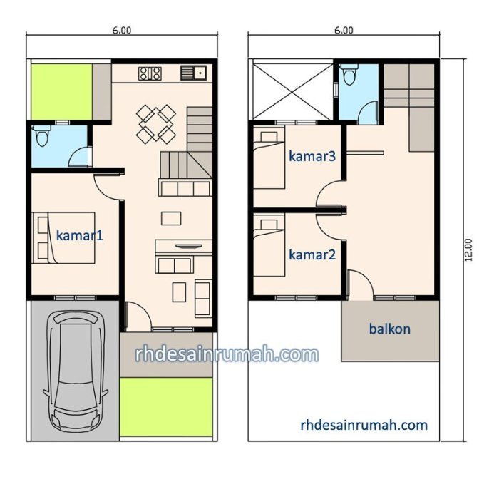 Desain rumah 6x12 tanpa garasi
