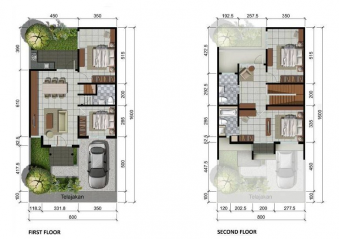Desain rumah 9x10 4 kamar