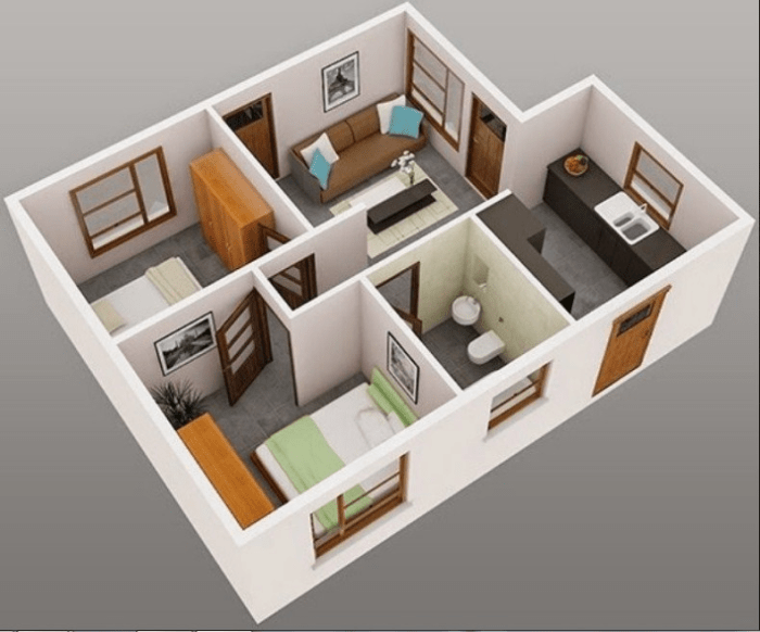 Desain rumah 4x6 2 kamar