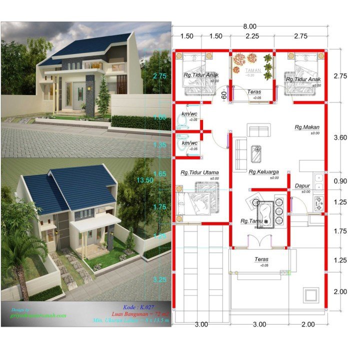 Desain rumah 10x15 1 lantai 3 kamar