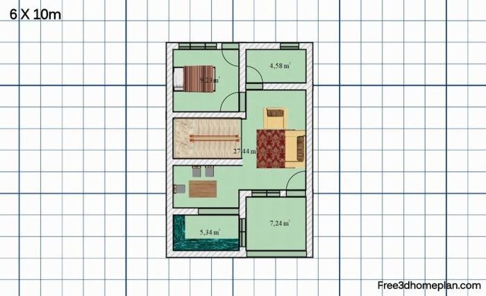 Desain rumah 6x10 melebar
