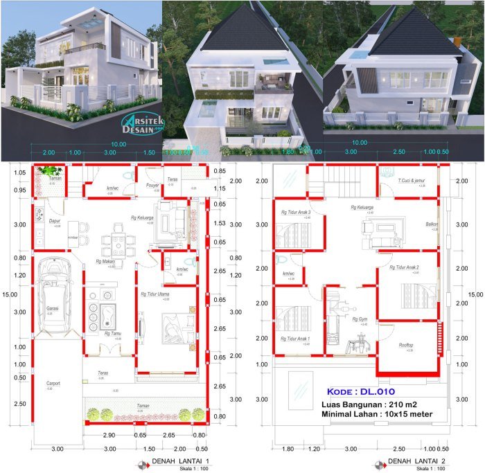 Desain rumah 8x15 2 lantai